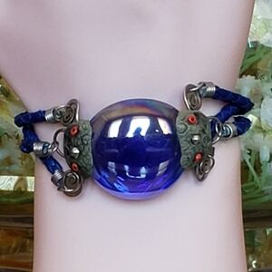 Iridescent Bluish-Purple Glass Statement Bracelet